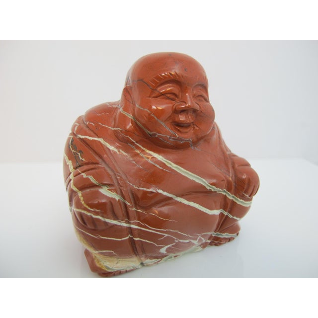 Late 20th Century Kalifano Red Jasper Carved Jolly Seated Buddha Figurine Statue For Sale - Image 5 of 8