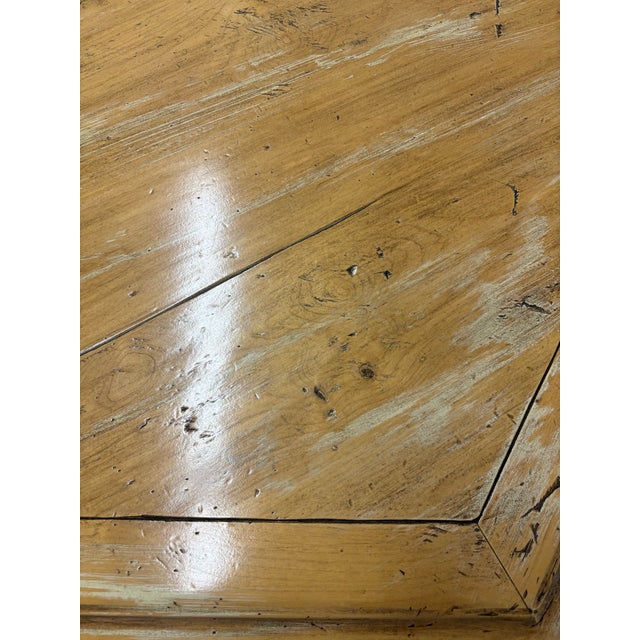Brown Large Wood Table With Rattan Base For Sale - Image 8 of 8