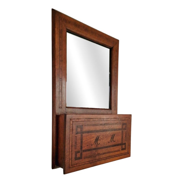 Antique Inlaid Wall Mirror with Case, 1890s For Sale