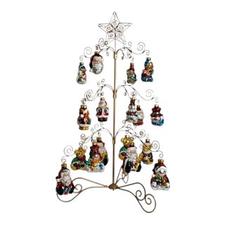Vintage Grandeur Noel 19‑Pc Glass Ornament Christmas Tree 29" Tabletop Display For Sale
