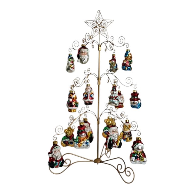Vintage Grandeur Noel 19‑Pc Glass Ornament Christmas Tree 29" Tabletop Display For Sale