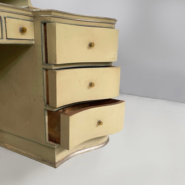 Art Deco Italian Makeup Console with Mirror and Stool in Wood, 1930s, Set of 2 For Sale - Image 9 of 18