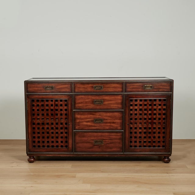 Handsome vintage campaign style chest crafted in mahogany with plenty of storage ,having six drawers with brass hardware...