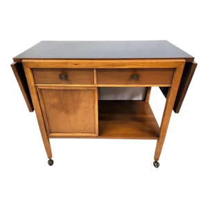 MCM Walnut Rolling Sideboard Buffet Bar Cart by Kroehler