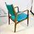 Wood Mid-Century Modern Boho Chic Contemporary Turquiose Vinyl and Teak Wood Arm Side Chair For Sale - Image 7 of 8