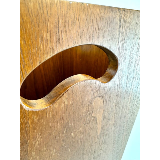 Mid 20th Century Walnut Wastebasket With Sculpted Handles and Stepped Base For Sale - Image 10 of 11