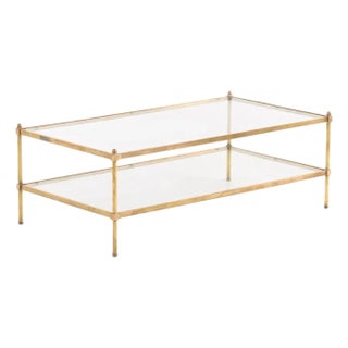 1970's Mid Century Modern Brass and Glass Two Tier Coffee Table For Sale