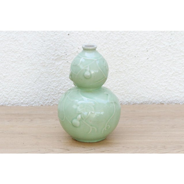 Qing Dynasty Chinese Gourd Celadon Vase For Sale - Image 4 of 8