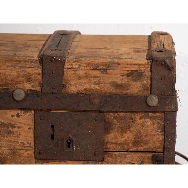 Wood Large Antique Washed Wood Trunk, 1900 For Sale - Image 7 of 11
