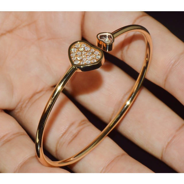 Late 20th Century Authentic Chopard Happy Hearts 0.45ct Diamond Open Bangle Bracelet in 18k Rose Gold For Sale - Image 10 of 18