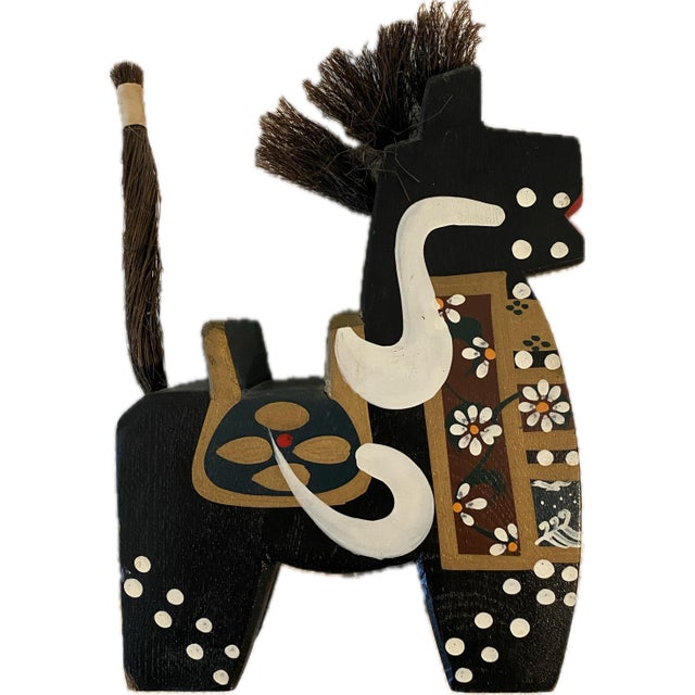 Folk Art Mid-Century Okinawan Folk Art Painted Wooden Horse With Bristle Mane & Tail For Sale - Image 3 of 4