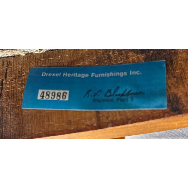 Vintage Drexel Heritage Accolade II Collection Campaign Style Walnut Ladder Back Dining Chairs - Set of 8 For Sale - Image 10 of 12