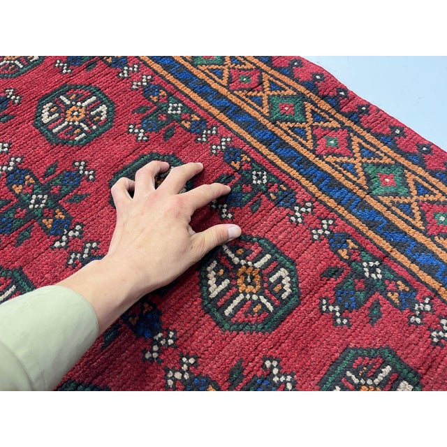 Extra-Long Red Turkmen-Style Geometric Wool Runner Rug, 2'7" X 19'3" For Sale - Image 11 of 12