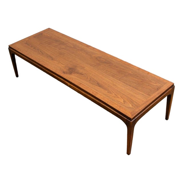 1960s Mid Century Modern Coffee Table Surfboard Walnut Lane Rhythm Wide 58 in Vintage For Sale