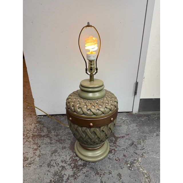 Ceramic Lamps Forever, Sun Valley Green Lattice Urn Style Table Lamp For Sale - Image 7 of 12
