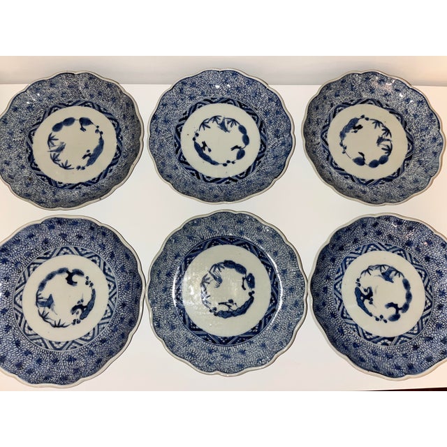 Antique Blue and White Plates - Collection of 12 - 7" X 7" Round - Scalloped Edge - End Edo or Beginning Meiji For Sale - Image 4 of 18