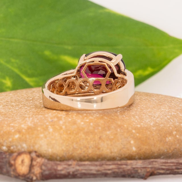 Metal 3.7ct Burgundy Tourmaline Ring With Natural Diamonds Accents: Solid 14k Gold, Size 6.75 For Sale - Image 7 of 8