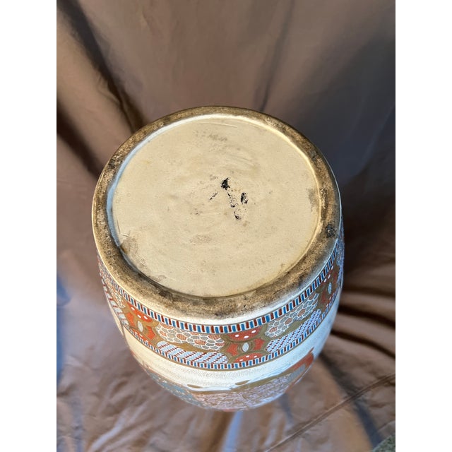 Ceramic Monumental 24” Antique Japanese Meiji Period Kyoto Satsuma Palace Floor Vase, Court Scene & Peony Panels For Sale - Image 7 of 11