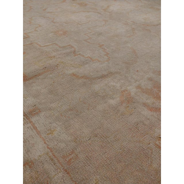Antique Oushak Carpet, Handmade Turkish Oriental Rug, Beige, Taupe, Soft Shrimp For Sale - Image 4 of 18