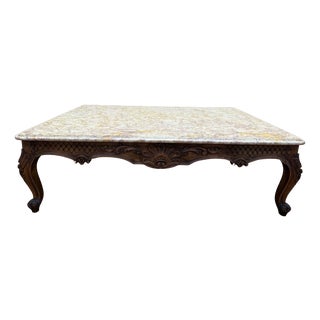 Louis XV Style Coffee Table in Walnut with Marble Top, 1950s For Sale