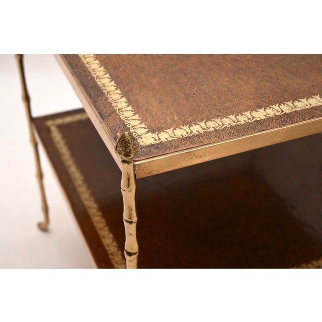 Metal Vintage Brass and Leather Side Tables, 1960, Set of 2 For Sale - Image 7 of 11