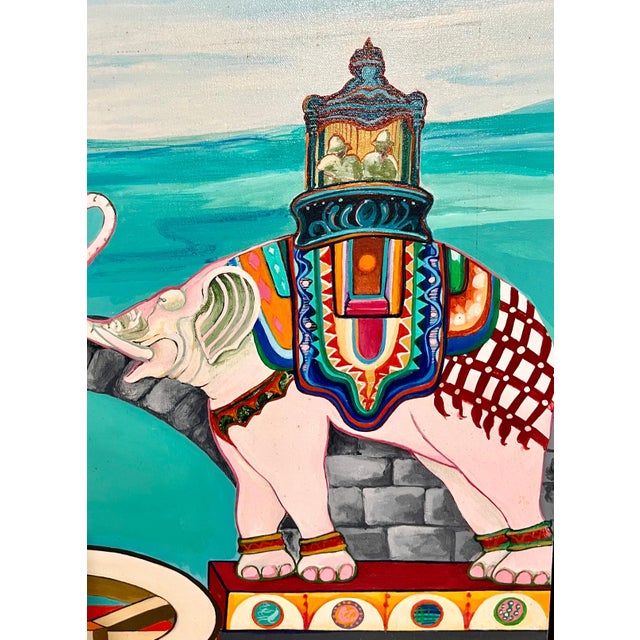 Contemporary Christine McGinnis, 2002 Vibrant Elephants Oil on Canvas Painting Christine McGinnis Surrealism Art, 2002 For Sale - Image 3 of 6