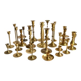 Vintage Collection of Brass Candlestick Holders Set of 25 Wedding Holiday Event Centerpiece For Sale