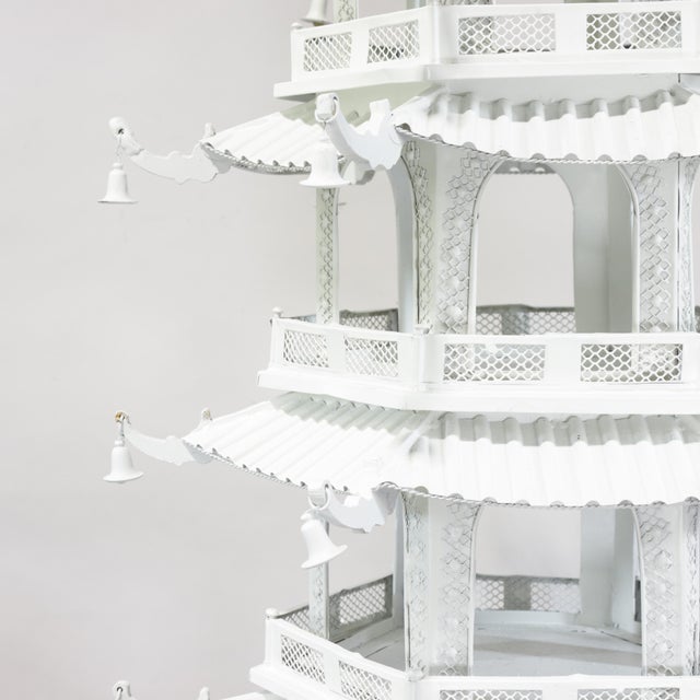 Vintage Large-Scale Seven-Tier Chinoiserie White Painted Tole Pagoda Tower For Sale - Image 4 of 13