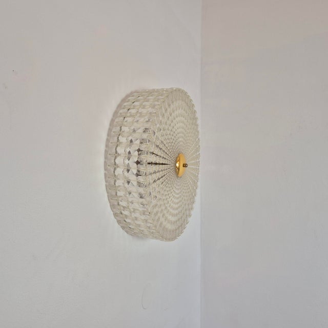 Large Mid-Century Acrylic Flush Mount, Germany, 1970s, in Very Good conditions. Designed 1970 to 1979 Up to 250V...