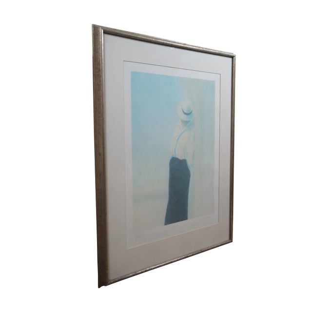 Vintage pencil signed, limited edition lithograph print titled "Monaco" by Roy Fairchild Woodard, showing a figure in dark...
