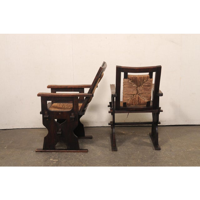 Mid 20th Century Spanish Wood & Hand-Rush Arm Chairs For Sale - Image 10 of 10