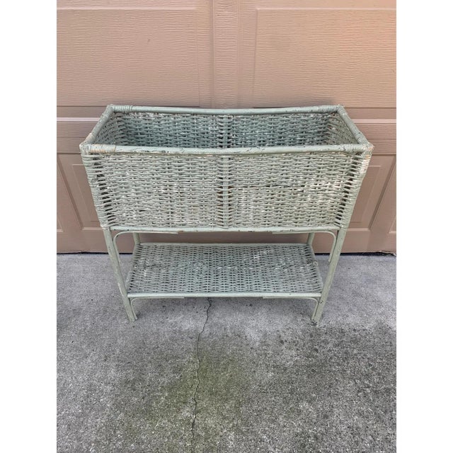 Antique Painted Wicker Plant Stand With Lower Shelf For Sale - Image 12 of 12