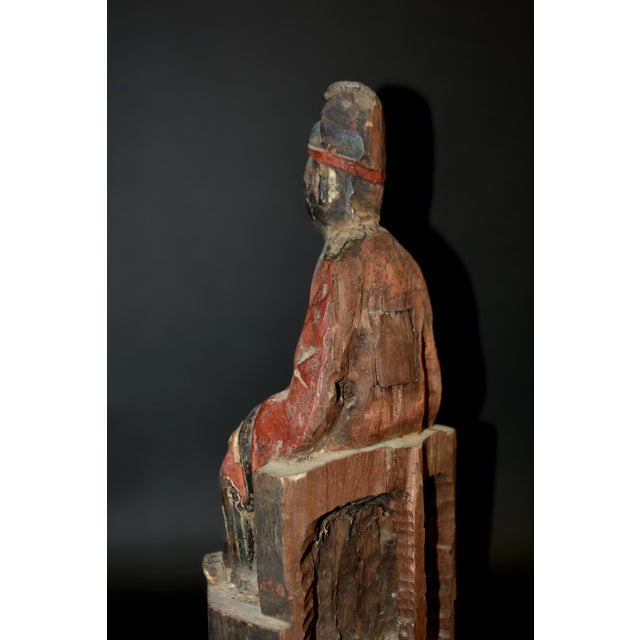 Antique Chinese Figure Ming Official Scholar Hand Painted Wood Statue For Sale - Image 17 of 18