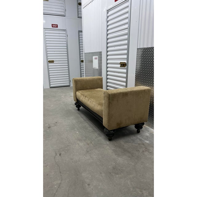 Vintage Upholstered Bench/Sofa With Heave Metal Frame For Sale - Image 4 of 12