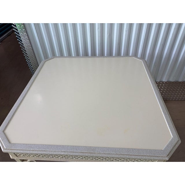 1980s White Textured Hollywood Regency Fretwork Game Table For Sale - Image 4 of 5
