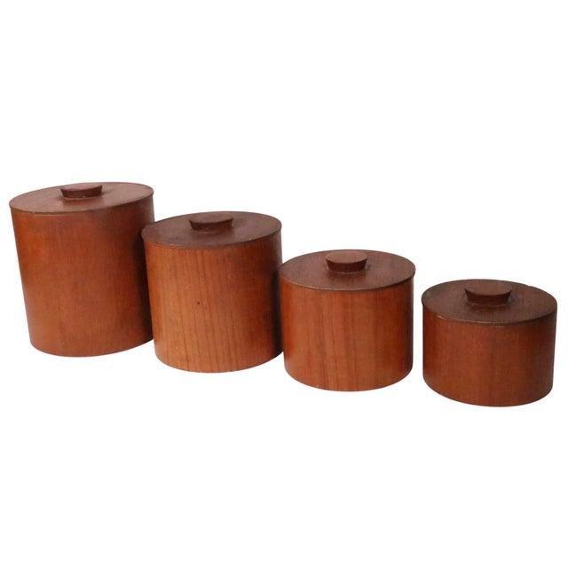 Otagiri Company Set of Four Mid 20th Century Danish Modern Teak Canisters For Sale - Image 4 of 8