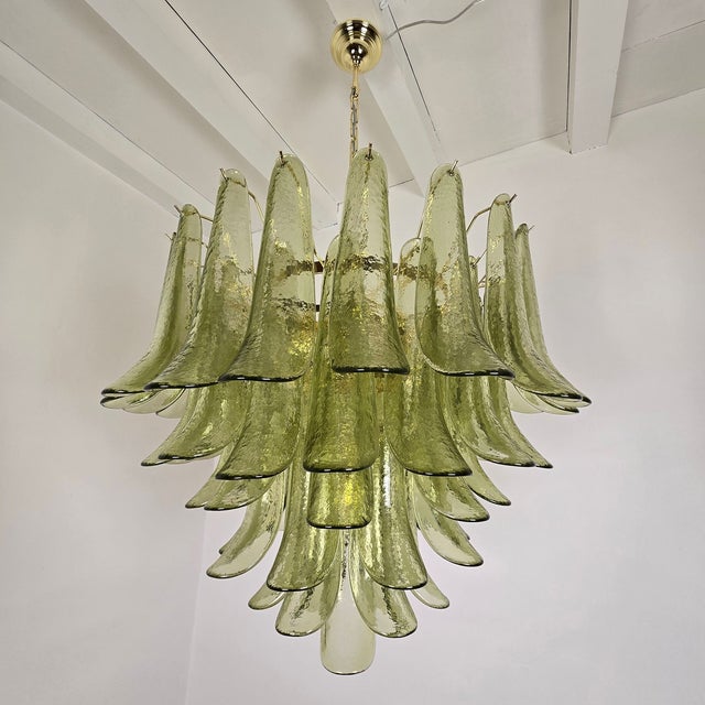 1980s 1980s Mazzega Style Murano Glass Olive Green Petal Chandelier For Sale - Image 5 of 14