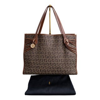 Fendi Zucchino Canvas and Brown Leather Tote Bag – Archival 2006 Edition For Sale