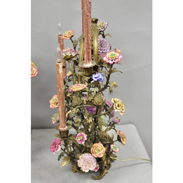 Late 20th Century French Louis XV Repro Bronze & Porcelain Candelabra Lamps by United Wilson, Pair For Sale - Image 17 of 18