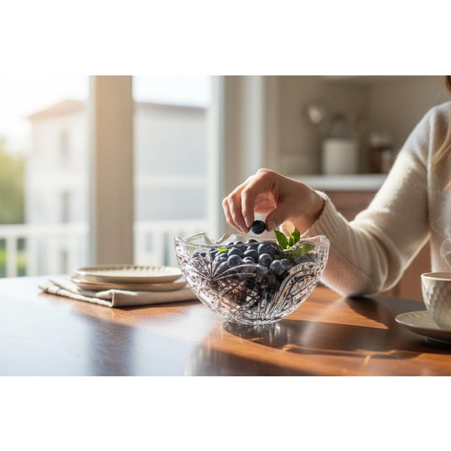 Vintage Contemporary Fostoria Crystal Pineapple Criss Cross Fan Bowl For Sale - Image 6 of 8