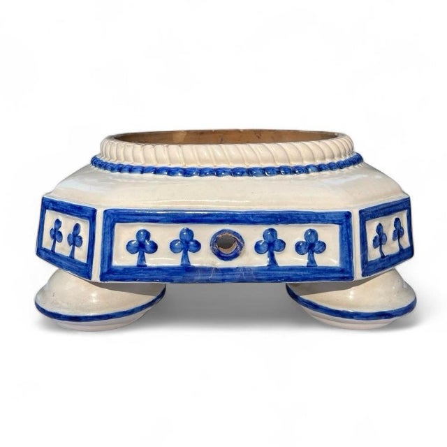 1980s Portuguese Large Ceramic Basket Weave Planters on Bun Feet - Set of 2 For Sale In Chicago - Image 6 of 10