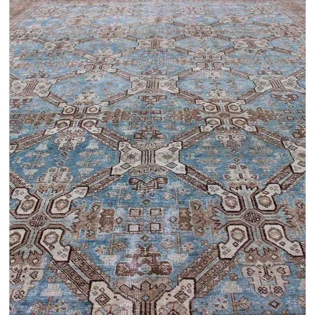 Early 20th Century Antique All-Over Pattern Persian Geometric Tabriz Rug in Blue and Taupe For Sale - Image 5 of 13