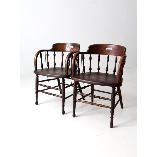American Antique Captains Chair Pair For Sale - Image 3 of 12