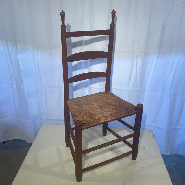 Mid 18th Century Mid 18th Century Early American Red Painted Cane Seat Ladder Back Chair For Sale - Image 5 of 12