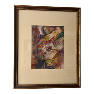1990s American School Modern Abstract Impressionist Style Watercolor Portrait Framed Signed