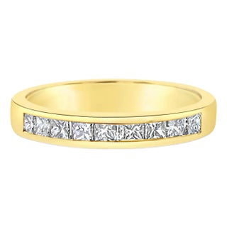 3MM Princess Cut Diamond Wedding Band 14k Yellow Gold, Size 7.5 For Sale