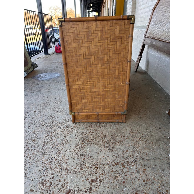 1980s Faux Bamboo Woven Reed Campaign-Style Dresser For Sale - Image 6 of 10
