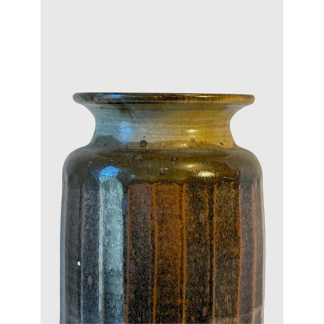 Ceramic Mid Century Textured Ceramic Vase Vessel Signed For Sale - Image 7 of 12