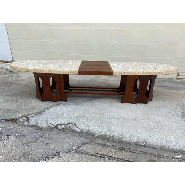 Mid-Century Modern Mid Century Modern Terrazzo Marble + Walnut Fretwork Coffee Table | by Harvey Probber For Sale - Image 3 of 12