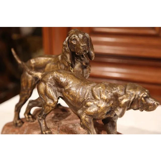 19th Century French Spelter Hunting Dogs Sculpture on Terracotta Base For Sale In Dallas - Image 6 of 9